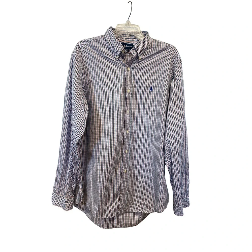 Polo Ralph Lauren Mens Custom Fit Plaid Button Down Shirt 16.5 34/35 Blue Orange